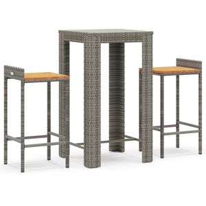 vidaXL Ensemble de bar jardin 3 pcs gris poly rotin/bois massif acacia