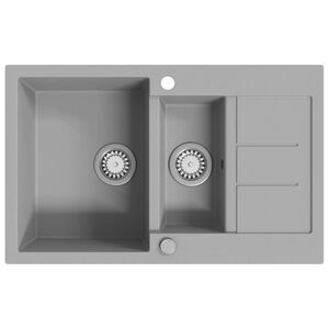 vidaXL &Eacute;vier de cuisine en granit Double bac Gris