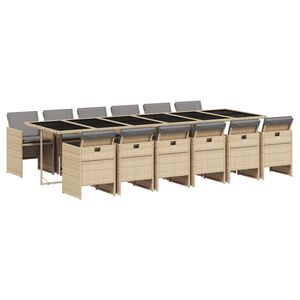 vidaXL Ensemble &agrave; manger de jardin coussins 13 pcs m&eacute;lange beige rotin