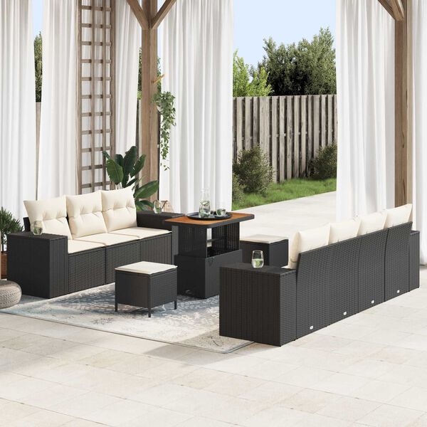 vidaXL Ensemble de canap&eacute; de jardin 10 pcs Noir polyrotin