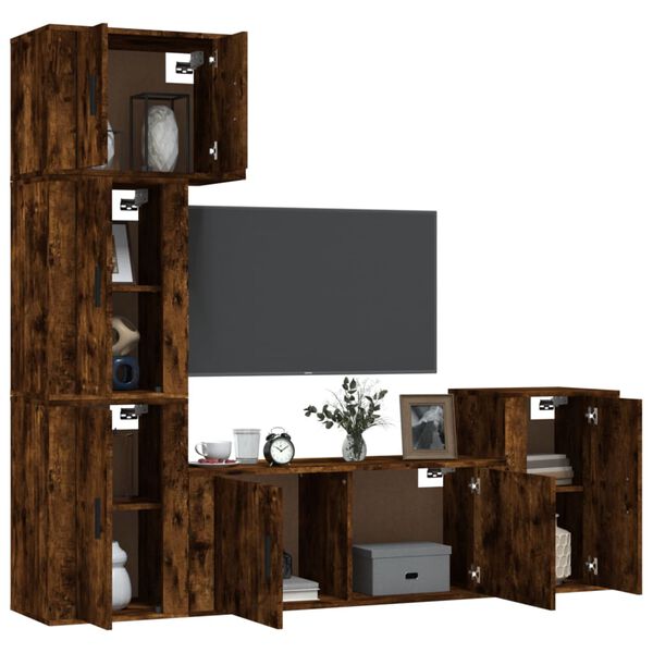 vidaXL Ensemble de meubles TV 5 pcs Ch&ecirc;ne fum&eacute; Bois d'ing&eacute;nierie