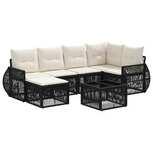 vidaXL Ensemble de canap&eacute; de jardin 7 pcs Noir et blanc cr&egrave;me