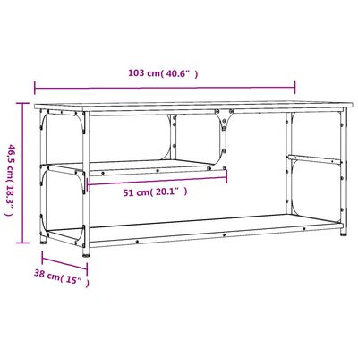 vidaXL Meuble TV chêne fumé 103x38x46,5 cm bois d'ingénierie et acier