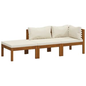 vidaXL Salon de jardin 3 pcs avec coussin cr&egrave;me Bois d'acacia solide