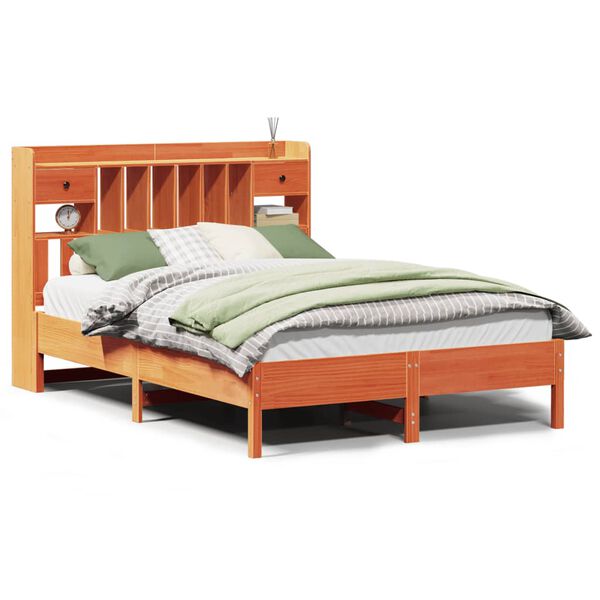 vidaXL Lit biblioth&egrave;que sans matelas cire marron 160x200 cm pin massif