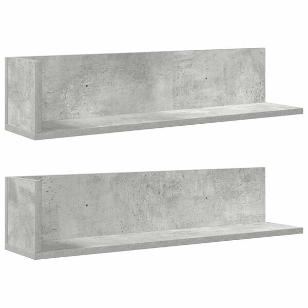 vidaXL &Eacute;tag&egrave;res murales 2pcs gris b&eacute;ton 75x16,5x16,5cm bois ing&eacute;nierie