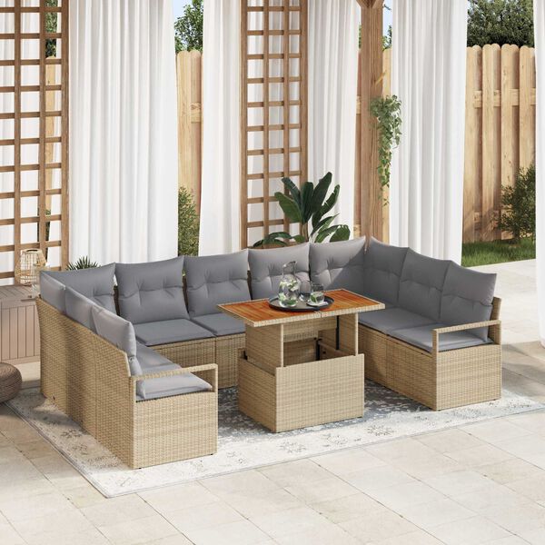 vidaXL Ensemble de canap&eacute; de jardin 10 pcs Beige Poly rotin