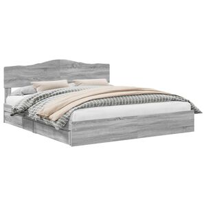vidaXL Cadre de lit Gris Sonoma 200 x 200 cm Bois de pin massif