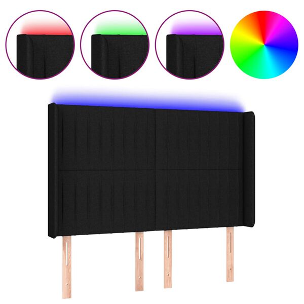 vidaXL T&ecirc;te de lit &agrave; LED Noir 147x16x118/128 cm Tissu