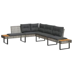 vidaXL Canap&eacute; de jardin avec coussins en forme de L gris rotin acacia