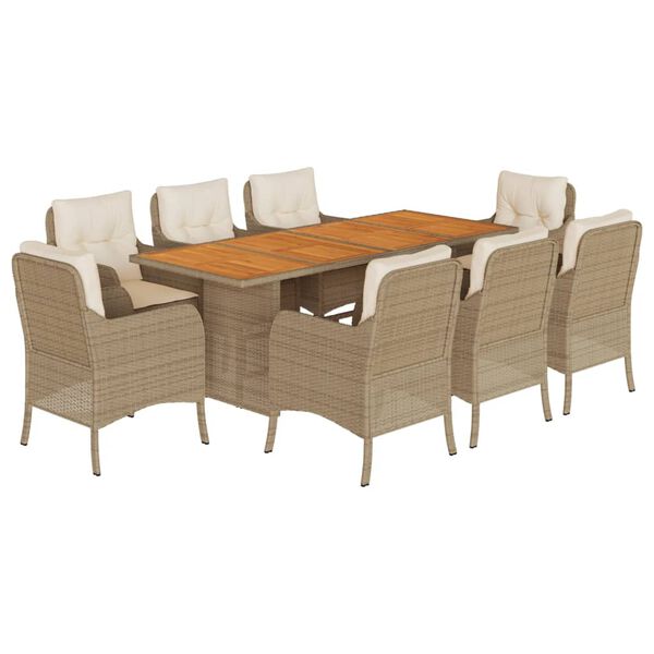 vidaXL Ensemble &agrave; manger de jardin et coussins 9 pcs beige Poly rotin