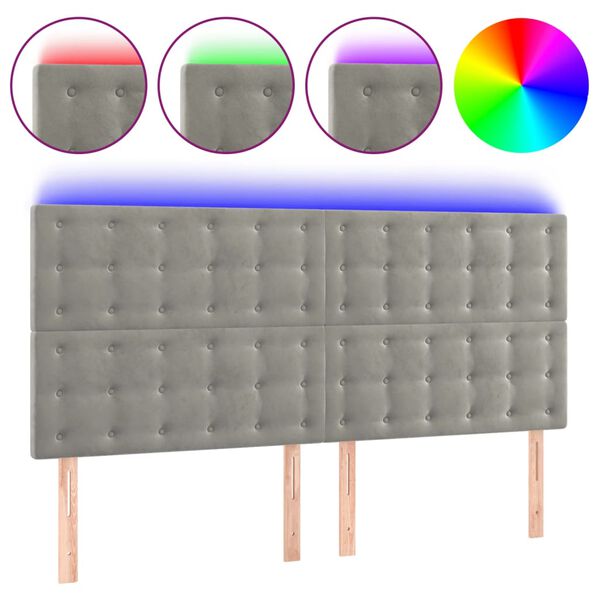 vidaXL T&ecirc;te de lit &agrave; LED Gris clair 180x5x118/128 cm Velours