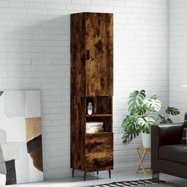 vidaXL Buffet haut Ch&ecirc;ne fum&eacute; 34,5x34x180 cm Bois d'ing&eacute;nierie
