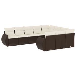vidaXL Salon de jardin 10 pcs avec coussins marron r&eacute;sine tress&eacute;e
