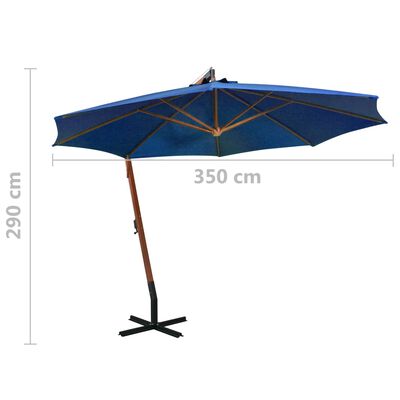 vidaXL Parasol de jardin suspendu avec mât bleu azuré bois de sapin