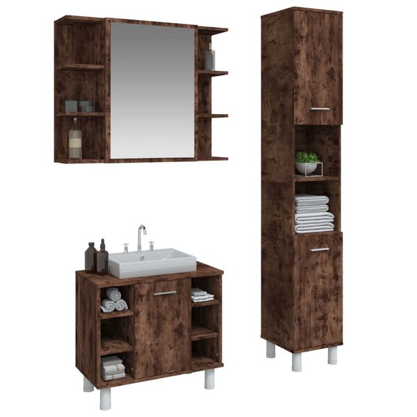 vidaXL Ensemble d'armoires de salle de bain 3 pcs ch&ecirc;ne fum&eacute;
