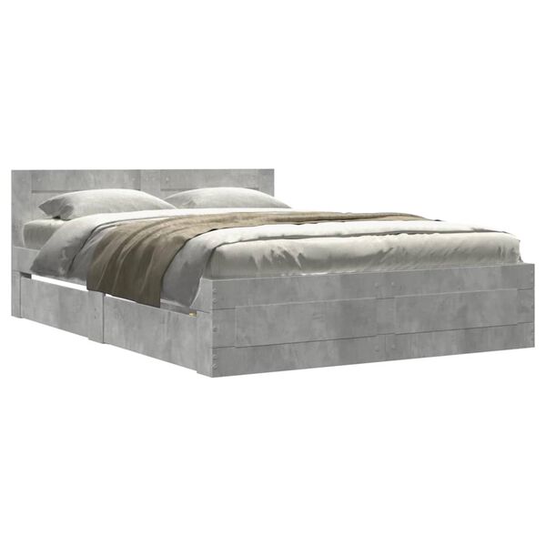 vidaXL Cadre de lit et t&ecirc;te de lit sans matelas gris b&eacute;ton 135x190 cm