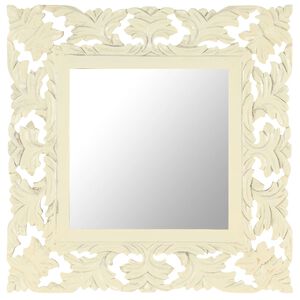 vidaXL Miroir sculpt&eacute; &agrave; la main Blanc 50x50 cm Bois de manguier massif