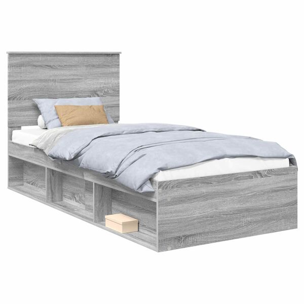 vidaXL Cadre de lit Gris Sonoma 90 x 200 cm Bois de pin massif
