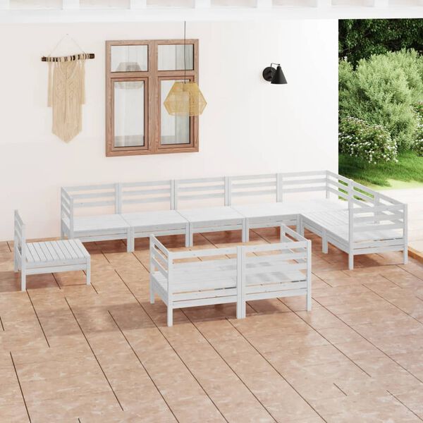 vidaXL Salon de jardin 10 pcs Bois de pin massif Blanc