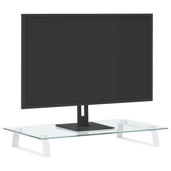 vidaXL Support de moniteur blanc 60x35x8 cm verre tremp&eacute; et m&eacute;tal