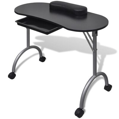 vidaXL Table à manucure pliable avec roulettes Noir