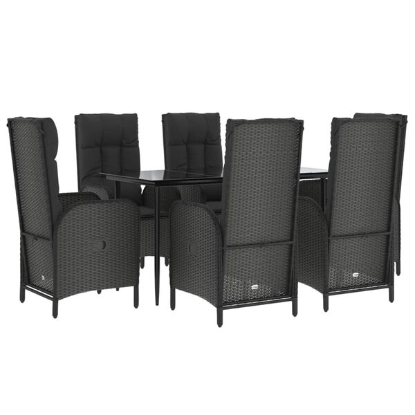 vidaXL Ensemble à manger de jardin coussins 7pcs Noir Résine tressée