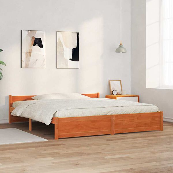 vidaXL Cadre de lit Brun cire 205.5 x 95.5 x 51 cm Pin massif