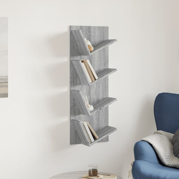 vidaXL Biblioth&egrave;que murale 4 niveaux sonoma gris 33x16x90 cm