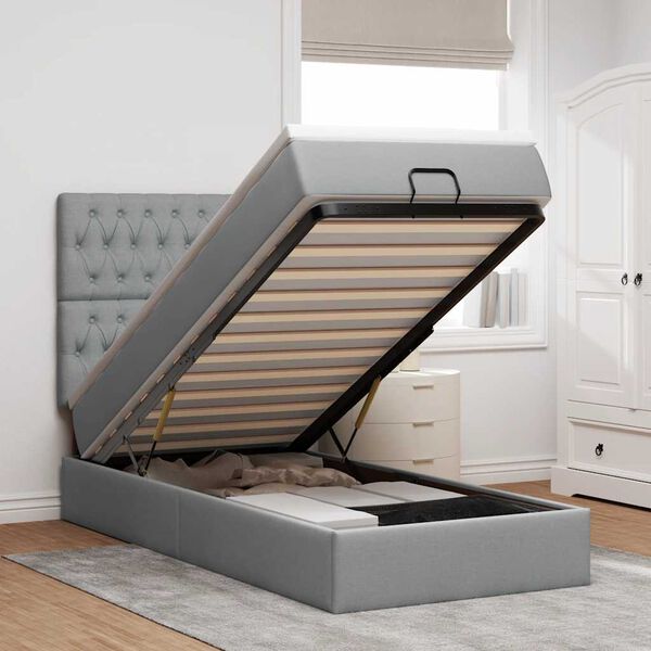 vidaXL Lit ottoman avec matelas et LED gris clair 90x200 cm tissu