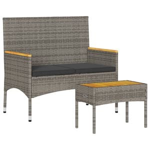 vidaXL Banc de jardin 2 places avec coussins/table gris r&eacute;sine tress&eacute;e