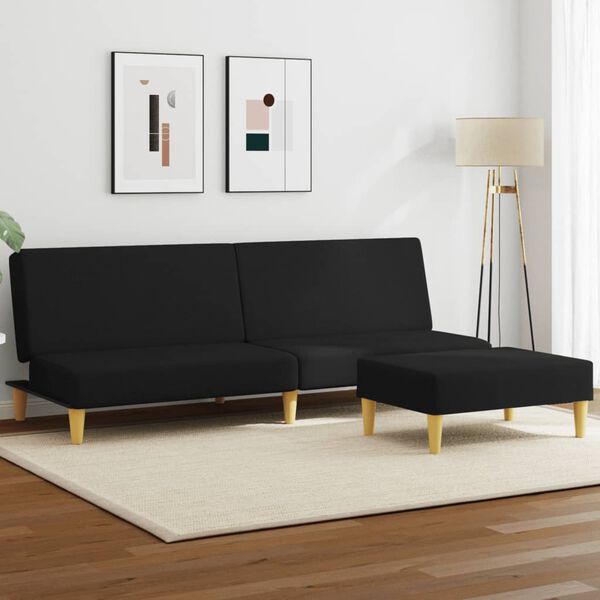 vidaXL Canap&eacute;-lit &agrave; 2 places avec repose-pied noir tissu