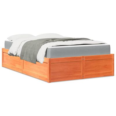 vidaXL Lit avec matelas cire marron 140x190 cm bois massif de pin