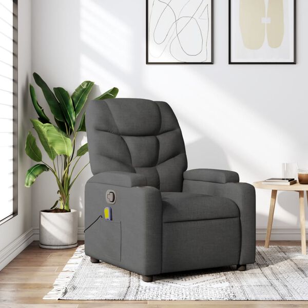 vidaXL Fauteuil de massage inclinable gris foncé tissu