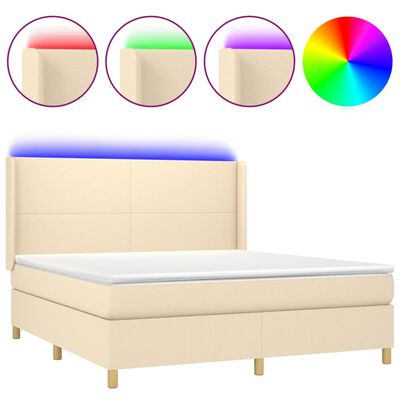 vidaXL Sommier à lattes de lit matelas et LED Crème 160x200 cm Tissu