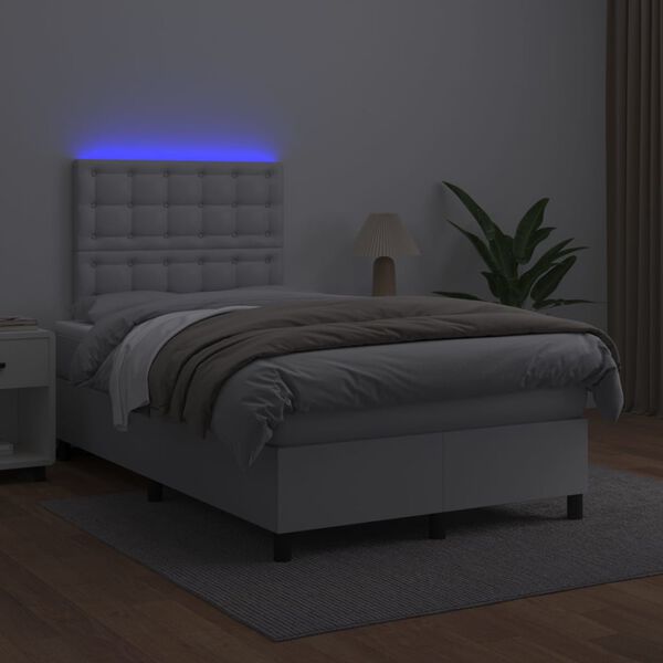vidaXL Sommier &agrave; lattes de lit avec matelas et LED Blanc 120x200 cm
