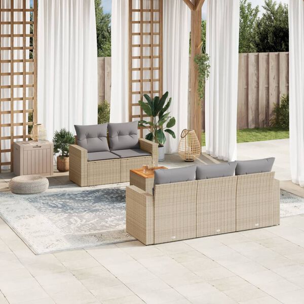 vidaXL Salon de jardin avec coussins 6 pcs beige r&eacute;sine tress&eacute;e