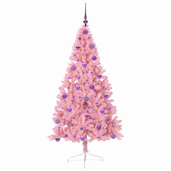 vidaXL Sapin de No&euml;l artificiel pr&eacute;-&eacute;clair&eacute; Rose 180 cm PVC