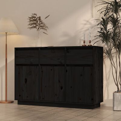 vidaXL Buffet noir 110x34x75 cm bois massif de pin