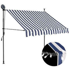vidaXL Auvent manuel r&eacute;tractable avec LED 150 cm Bleu et blanc