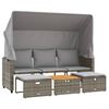 vidaXL Canap&eacute; de jardin 3 places avec auvent et tabourets gris rotin