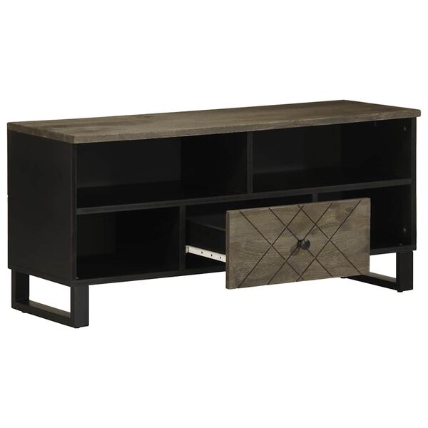 vidaXL Meuble TV noir 100x33x46 cm bois massif de manguier