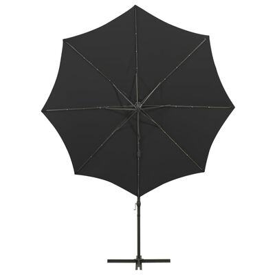 vidaXL Parasol de jardin en porte-à-faux et mât et lumières LED noir