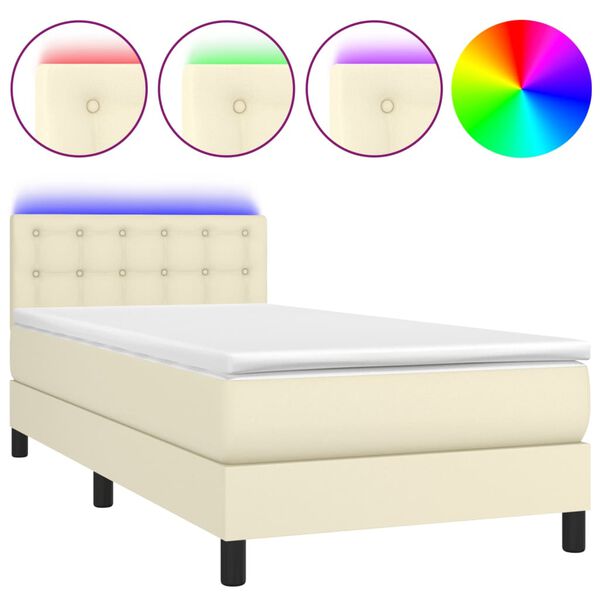 vidaXL Sommier &agrave; lattes de lit avec matelas et LED Cr&egrave;me 90x200cm