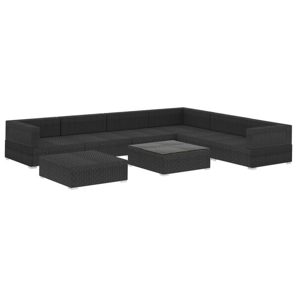 vidaXL Salon de jardin 8 pcs avec coussins résine tressée noir