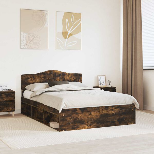 vidaXL Cadre de lit Ch&ecirc;ne fum&eacute; 140 x 190 cm Bois de pin massif