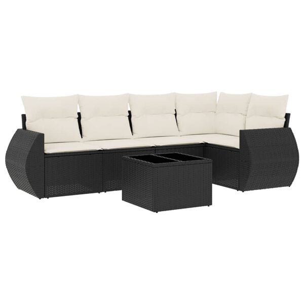 vidaXL Salon de jardin 6 pcs avec coussins noir r&eacute;sine tress&eacute;e