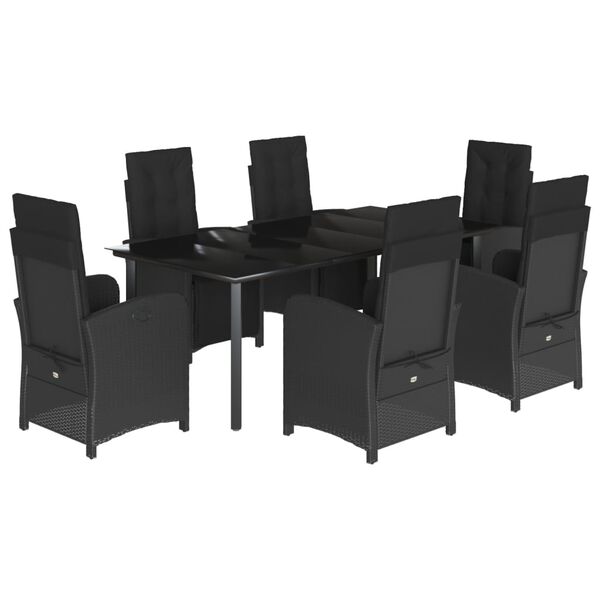 vidaXL Ensemble &agrave; manger de jardin coussins 7pcs Noir R&eacute;sine tress&eacute;e