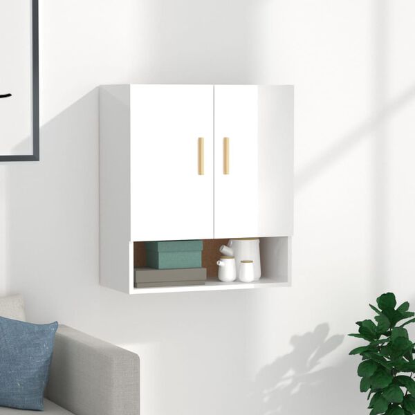 vidaXL Armoire murale Blanc brillant 60x31x70 cm Bois d'ing&eacute;nierie