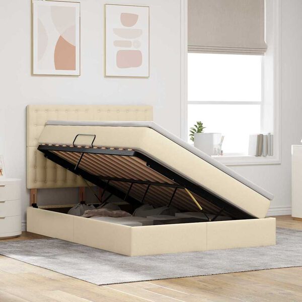 vidaXL Lit avec rangement et matelas Cr&egrave;me 140 x 200 cm Polyester